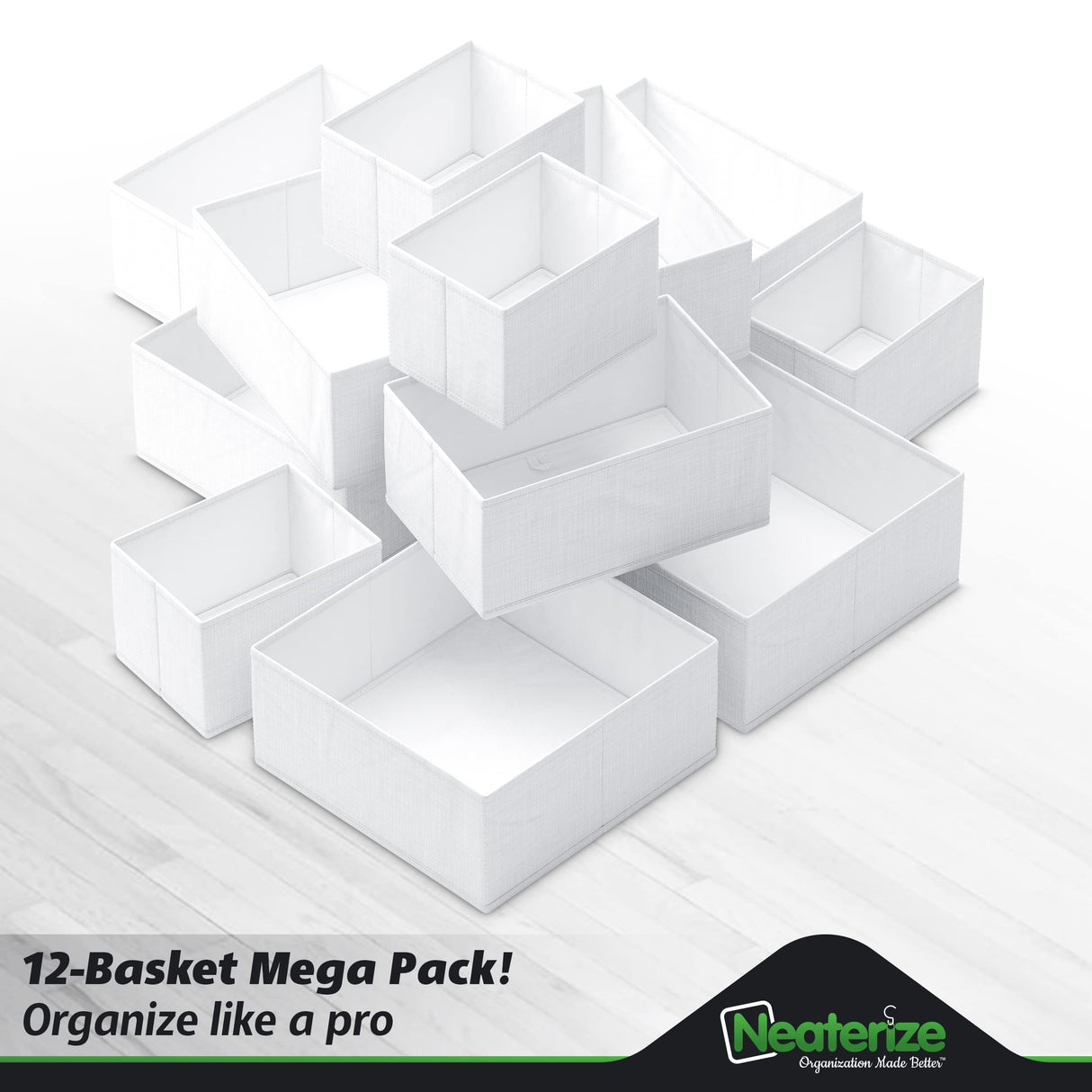 Drawer Organizer Clothes Set of 12 White-Grey - Dresser Organizer For Nursery, Bedroom, Closet - Perfect Baby Clothes Organizer and Storage & General Nursery Organization or Dresser Drawer Organizers NEATERIZE