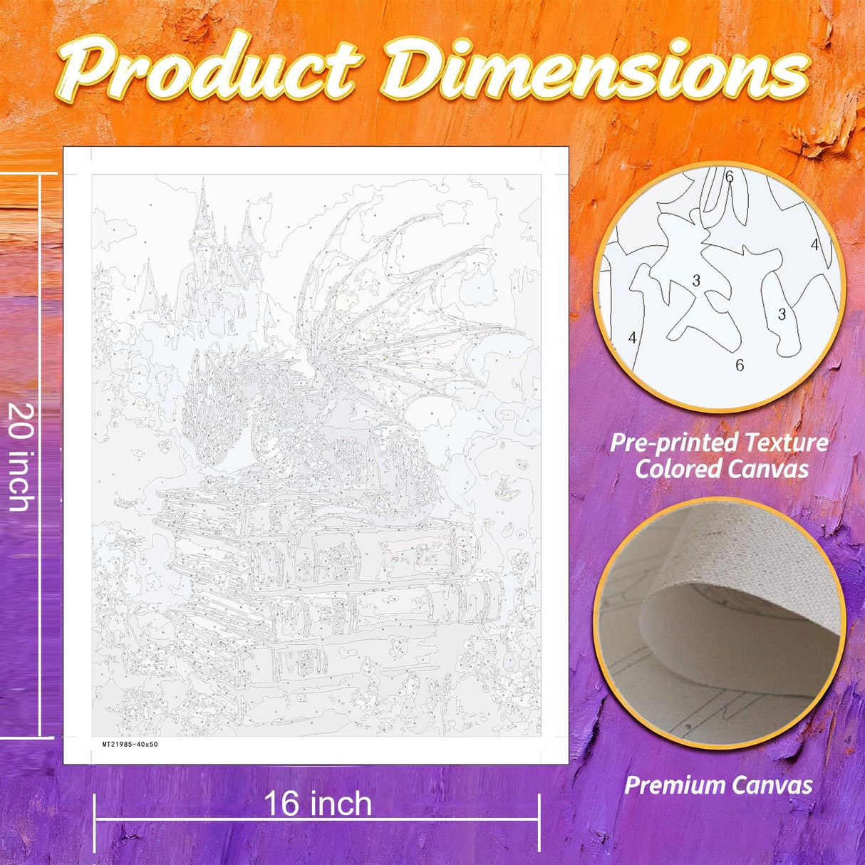 Gemozaic Paint by Numbers Kit for Adults, Dragon Adults' Paint-by-Number Kits on Canvas with Acrylic Paints and Brushes, 16 x 20 Inch Gemozaic