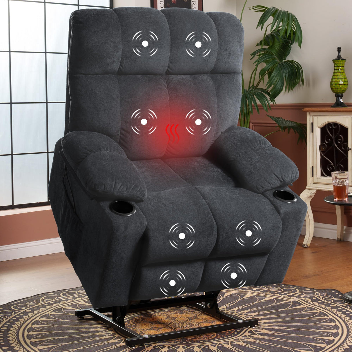 FLEXISPOT XL5 Dual OKIN Motor Power Lift Recliner Chair for Elderly, Lay Flat Electric Recliner with Massage & Heat, USB Ports, Fabric Reclining Sofa for Living Room Bedroom, Grey FLEXISPOT