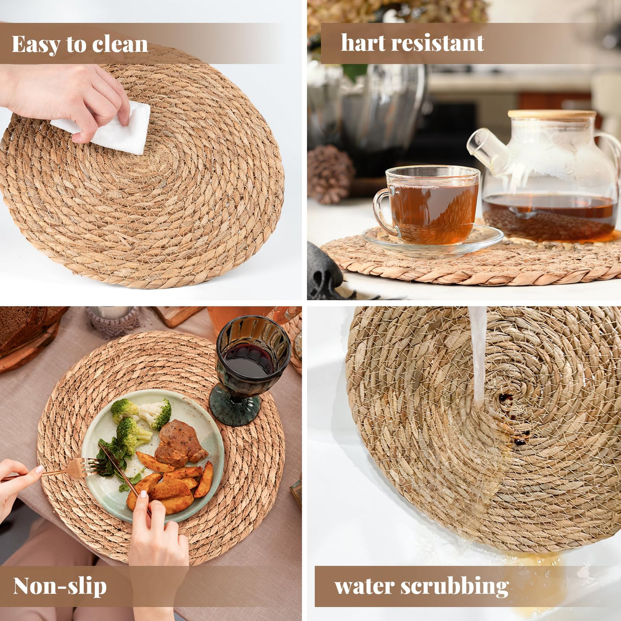Round Woven Placemats Set of 6 | Handmade Natural Wicker Placemats for Holiday Wedding Home - Slip Heat Resistant Rattan Chargers for Dinner Plates (12 Inch) Rcrirth