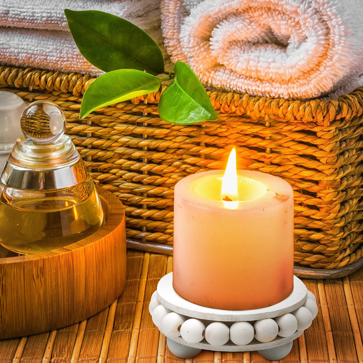 2 Pcs Wooden Risers for Displays Round Wood Riser Distressed Wood Risers Farmhouse Pedestal Display Stand Rustic Pedestal Stand Decor Beaded Display Risers for Tiered Trays Home (White, 3.94 Inch) Yookeer