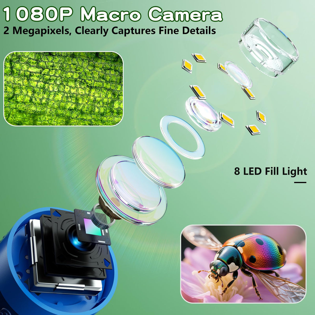 Odatay Microscope for Kids with 12 Slides, 100X-1000X 1080P Digital Handheld Kids Microscope, Mini Portable Pocket Miniscope Science Toys Gifts for 3+ 4 5 6 7 8 9 10 11 12 Year Old Boys Girls, Blue Odatay