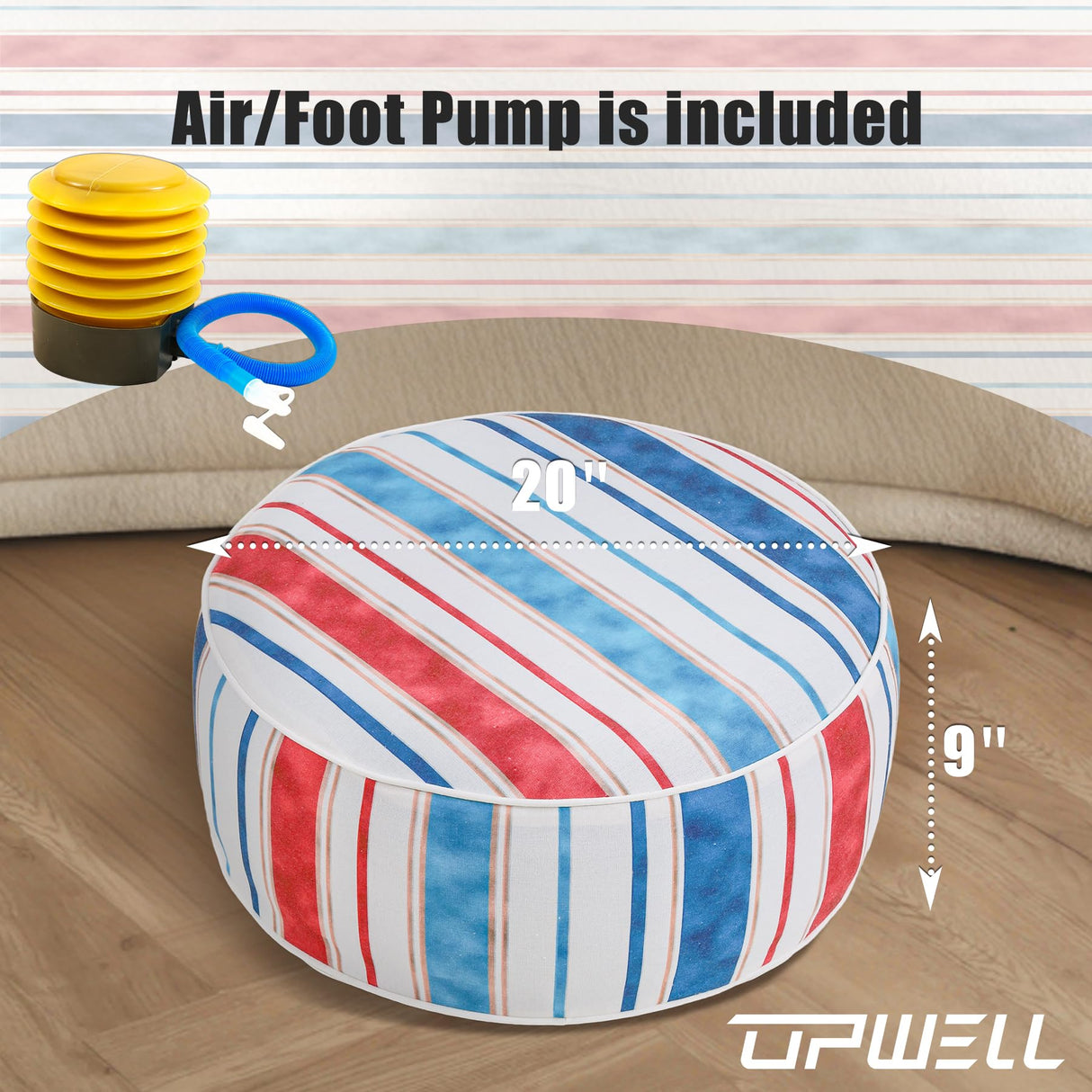UPWELL Waterproof Inflatable Outdoor Ottoman Pouf,Portable Patio Footrest, Durable & Stylish, Perfect for Garden, Pool, Camping & Home Use - D20 xH9(LeisureLift) UPWELL