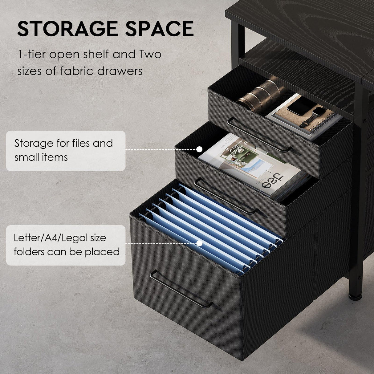 Maihail Maihail Home Office Desk with Drawers Adjustable Shelves, 59 inch Writing Desk with File Cabinet, Large Computer Desk with Storage, Vintage, Black Maihail