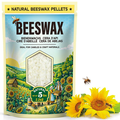 Beeswax Pellets for Candle Making – 5lb/10lb/20lb – Natural Beeswax for Candles, Lip Balms, and Skincare – White Beeswax for DIY Projects – Ideal for Beginners and Experts(5lb)