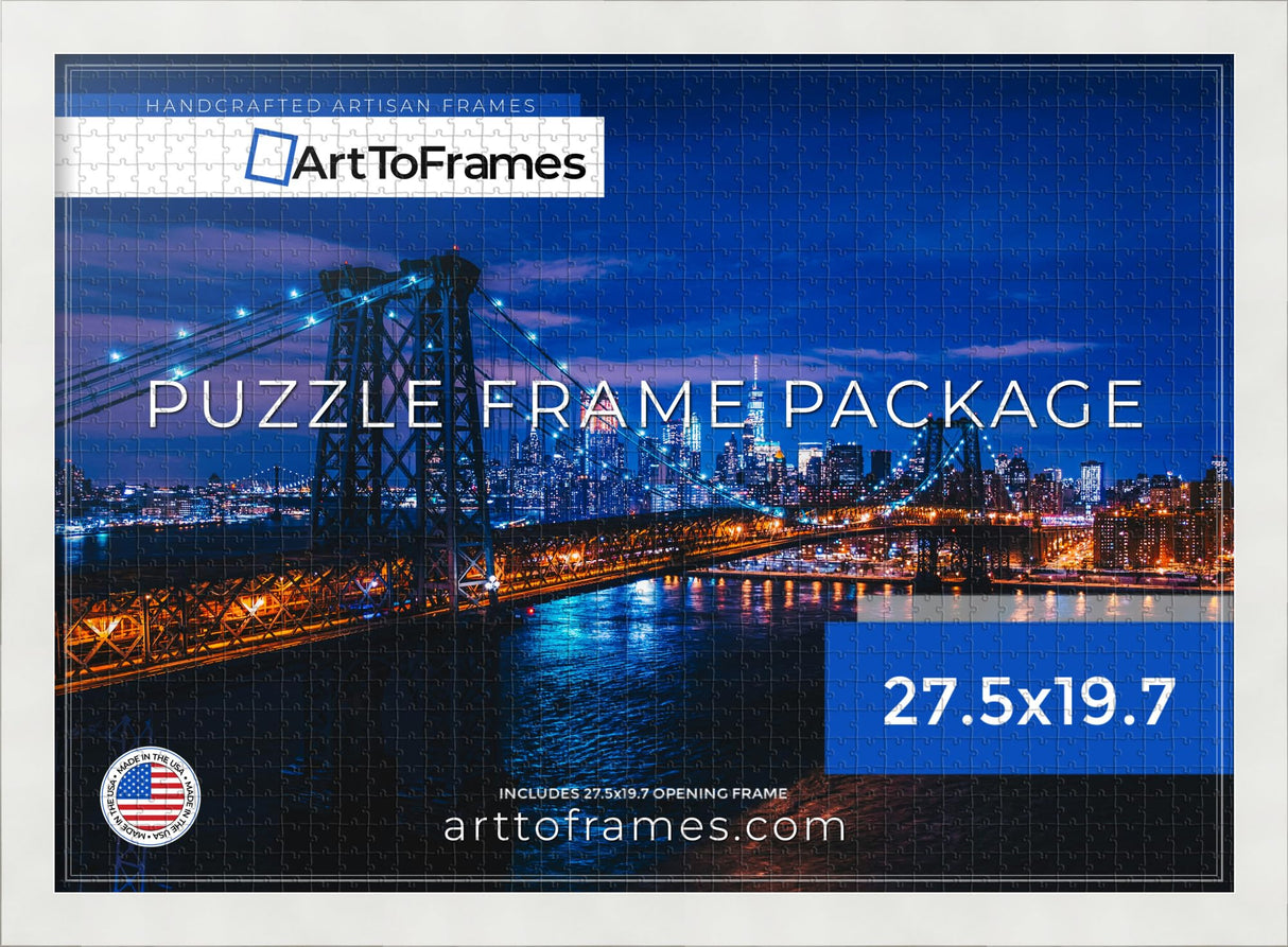 ArtToFrames 27.5x19.7 INCH/70x50 CM White Frame for 1000 Piece Puzzles.This 1.25 Inch Custom MDF Puzzle Frame is White - Comes with Economy Acrylic (Puzzle5179-27.5x19.7) ArtToFrames