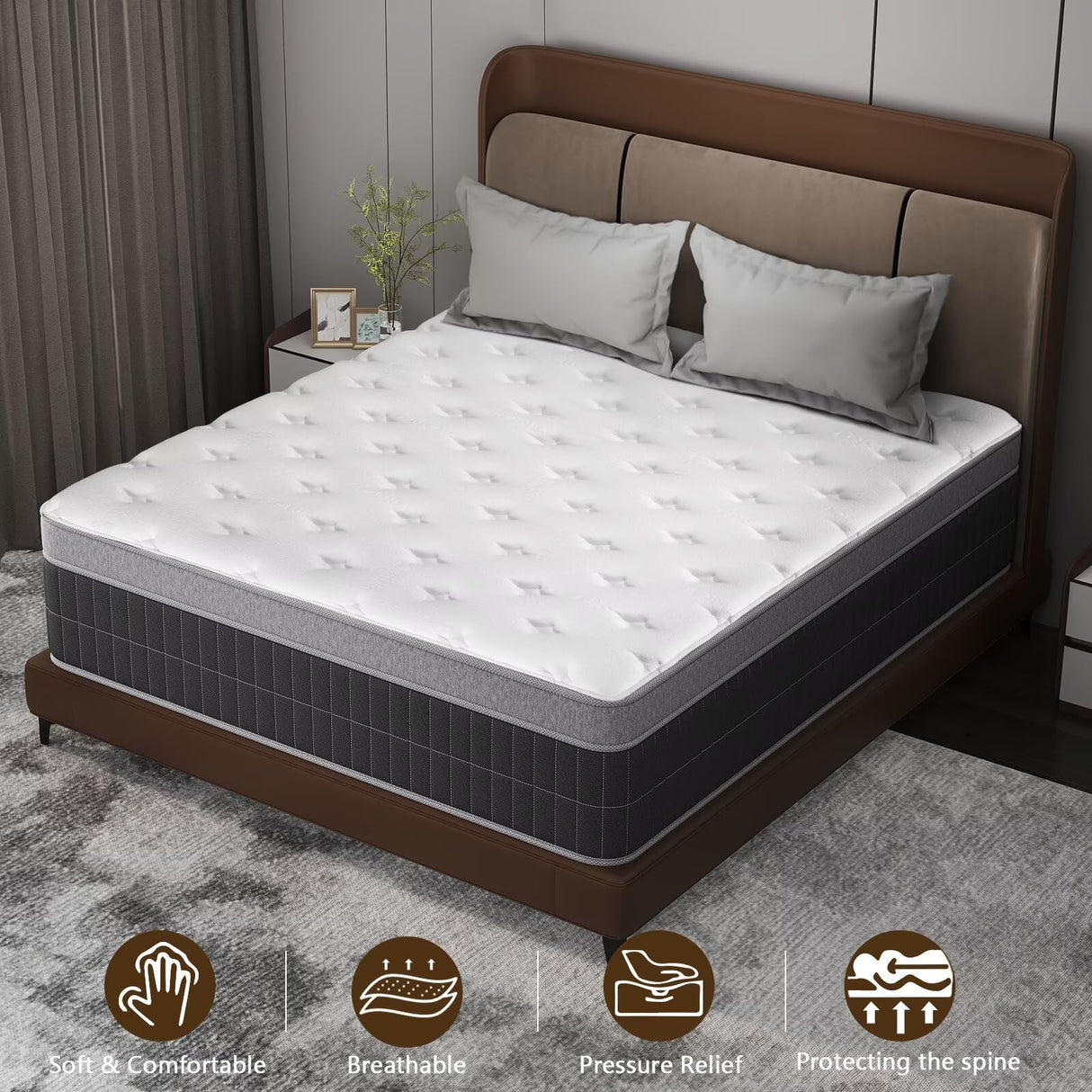 Twin Size Mattress in a Box 14 Inch Memory Foam Hybrid Mattress with Pocketed Springs Medium Firm Support Motion Isolation Edge Support 180 Night Trial Generic