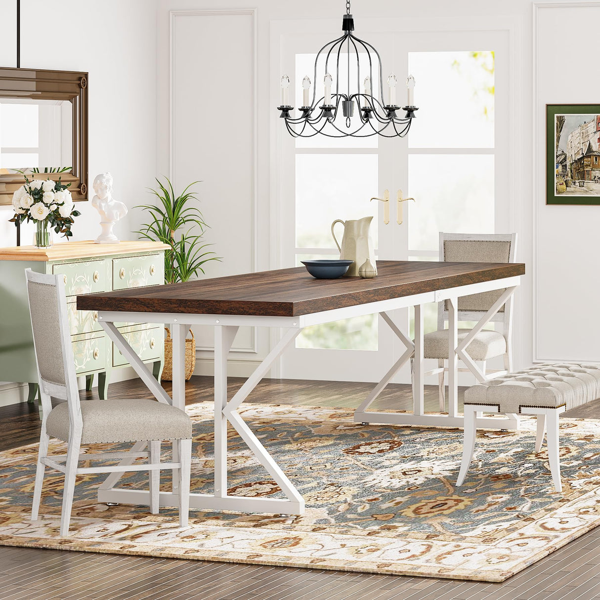 Tribesigns Farmhouse Dining Table for 6-8 People, 78.7-Inch Rectangular Wood Dining Table, Rustic Kitchen Table with Heavy Duty Metal Legs for Dining Room Tribesigns