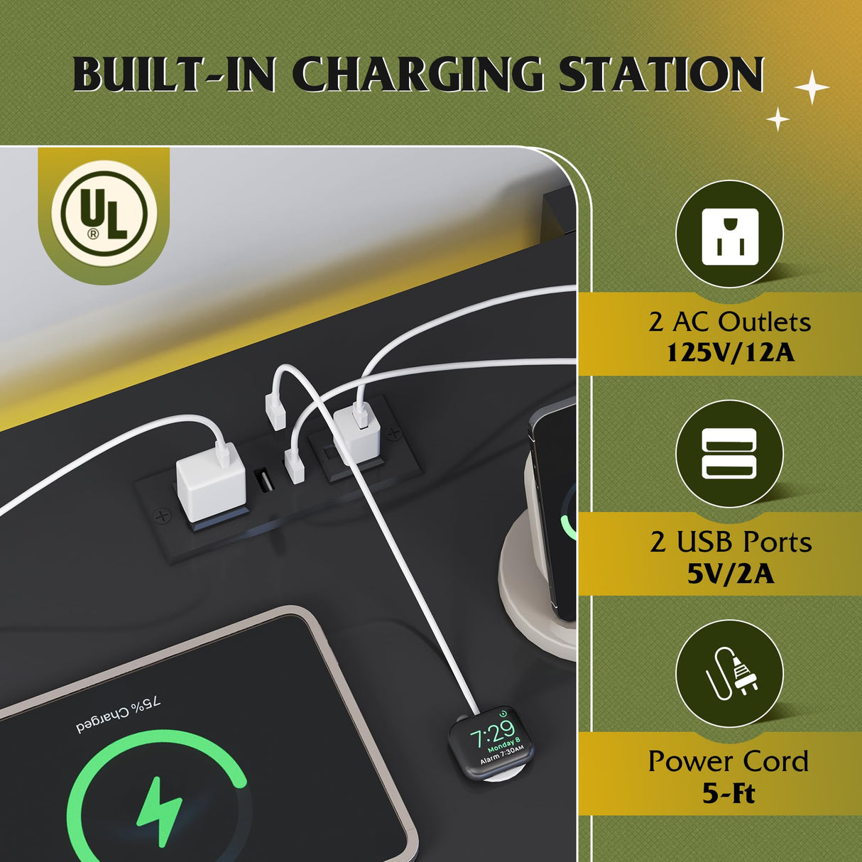 WLIVE 6 Drawer Led Dresser for Bedroom, 50.79'' Black Wood Dresser Storage Organizer with Power Outlets for 55'' TV, Dressers with Open Shelves, Hanging Rack, Chest of Drawers for Closet, Living Room WLIVE