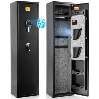 BlackSmith 6 Gun Safe for Home - Rifle and Pistols Long Gun Safe, 0.1s Quick Access Biometric Fingerprint Cabinet, Keypad With Door Panel Organizer, Dual Alarm, Password Memory Function