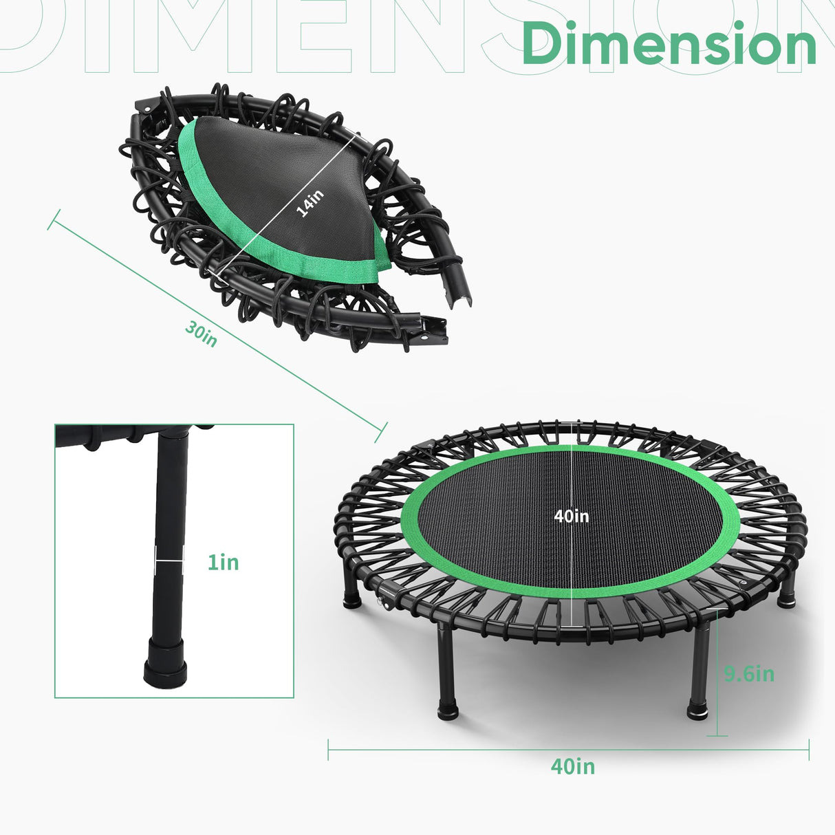 HYD-Parts 40" Foldable Fitness Trampoline for Adults with 32 Bungee Cords 450lbs, Portable Exercise Mini Trampoline, Small Rebounder Indoor/Outdoor, Quiet Workout Equipment HYD-Parts