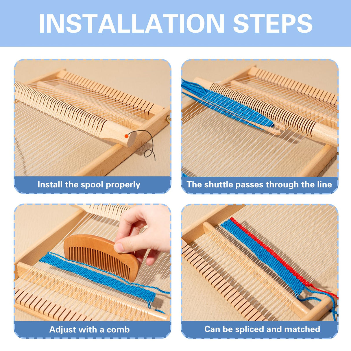 SnowTing Weaving Loom Kit, 15.6 x 10.1 x 1.2 Inch Large Wooden Weaving Frame for DIY Tapestry, Multi-Craft Hand-Knitting Loom Machine for Adults & Beginners DIY Wall Art, Home Decor, and Art Projects SnowTing