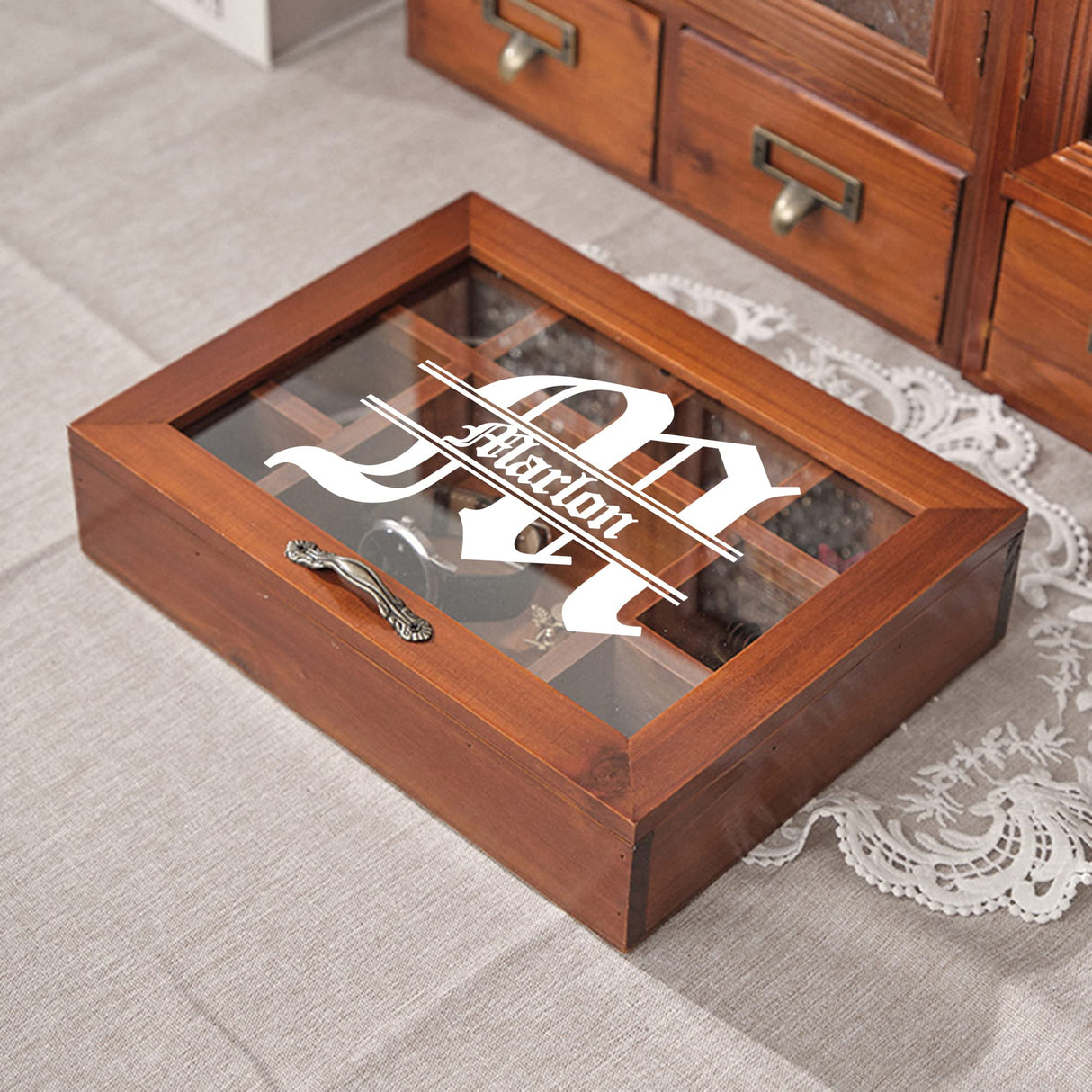 Personalized Wooden Jewelry Box Organizer for Men Custom Gifts for Dad Husband Grandpa Boyfriend Customized Watch Jewelry Storage Box with Initial Name, Gifts for Fathers Day Birthday Anniversary Generic