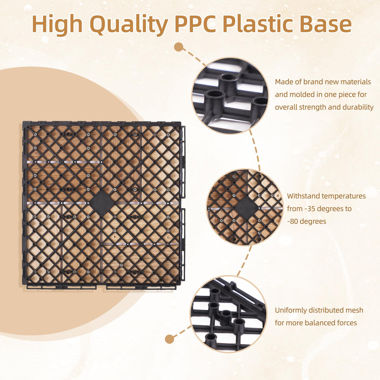 bingaai 10 Pcs Cedar Wood Interlocking Deck Tiles 12" x 12", Cedar Sauna Floor Mat Natural Finish, Wooden Floor Tiles for Balcony, Backyard, Sauna, Patio, Spa Floors, Indoor and Outdoor Use (Style B) bingaai