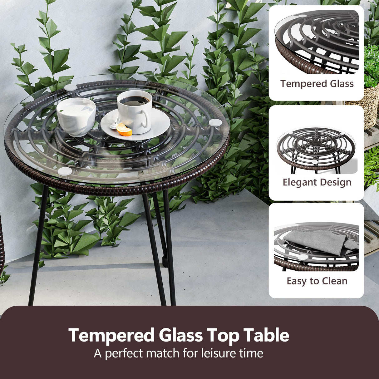 MaxMulti 3 Piece Wicker Patio Bistro Set, Outdoor Conversation Sets with 2 Rattan Patio Chairs and 1 Side Table, Rattan Patio Furniture for Balcony, Deck, Apartment Use (Blue) MaxMulti