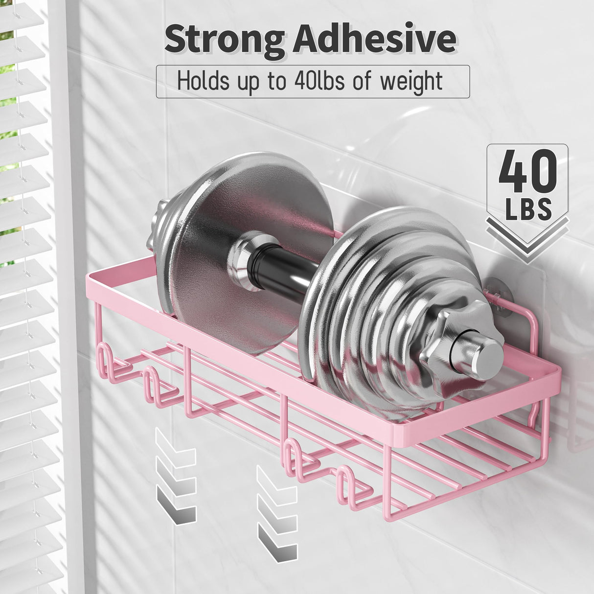 Liuoud 5 Pack Shower Caddy Organizer Rack Shelf for Inside Shower, Adhesive Bathroom Wall Storage Basket Rustproof Stainless Steel Shampoo Holder, Girly Bathroom Accessory Decor Set, Pink Liuoud