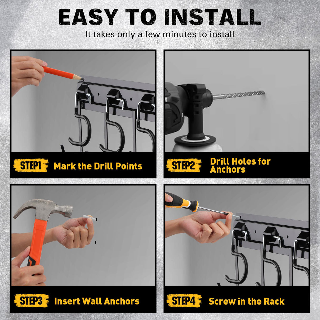 ELEAD 68'' All Metal Adjustable Garden Tool Organizer: Garage Tool Organizer Wall Mount with Black Garage Hooks, Garage Organizers and Storage, Tool Organizer for Broom Rake Holder Shovel ELEAD