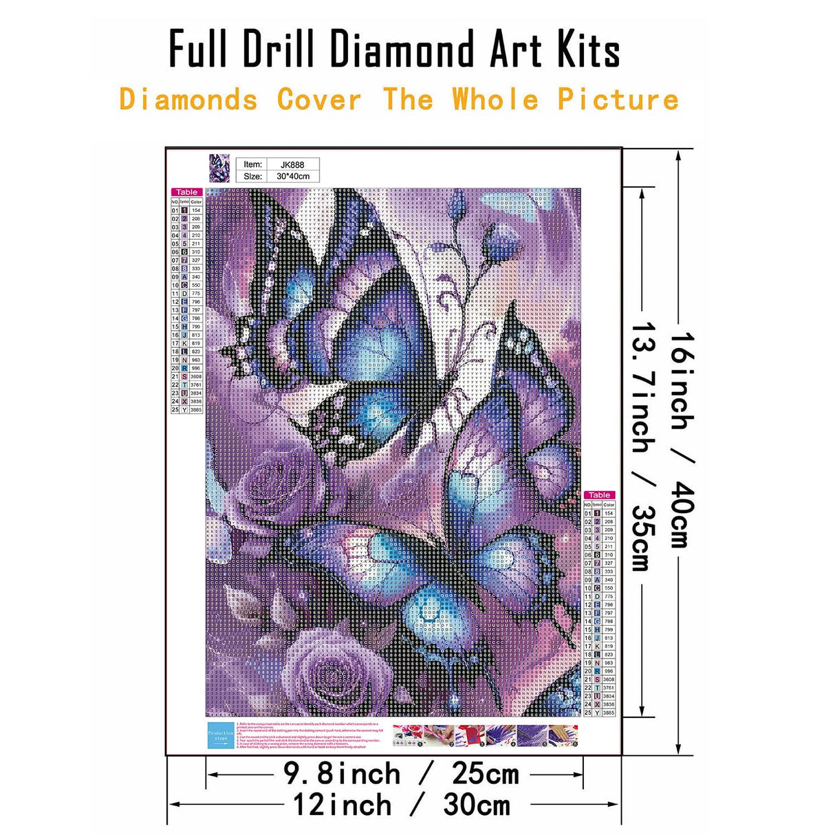 CHWGLFGG 5D Diamond Art Kits for Adults Beginners, Purple Butterfly Diamond Painting Kits, DIY Full Round Drill Paint by Diamonds Dot Gem Art for Adults, Home Wall Decor 12x16 Inch CHWGLFGG