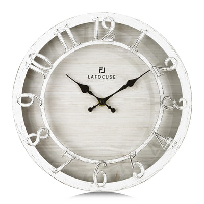 Lafocuse 12 Inch Silent White Wall Clocks Battery Operated, Farmhouse Wall Clock for Kitchen Living Room, Rustic Home Décor