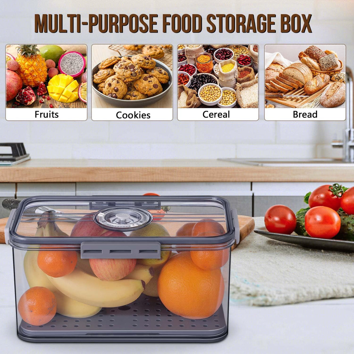 Gifhomfix Bread Box Bread Boxes for Kitchen Counter Airtight, Time Recording Bread Storage Container with Lid, Bread Keeper for Homemade Bread, Toast, Bagel, Donut and Cookies, Grey Gifhomfix