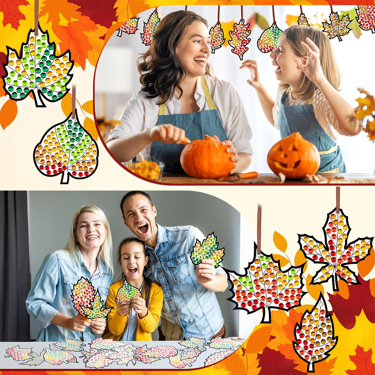 WinnerWhy 36 Sets Maple Diamond Painting Ornaments DIY Gem Window Art Sun Catcher Kits Gemstone Diamond Art Craft and Crafts with Ropes for Holiday Party Decor WinnerWhy