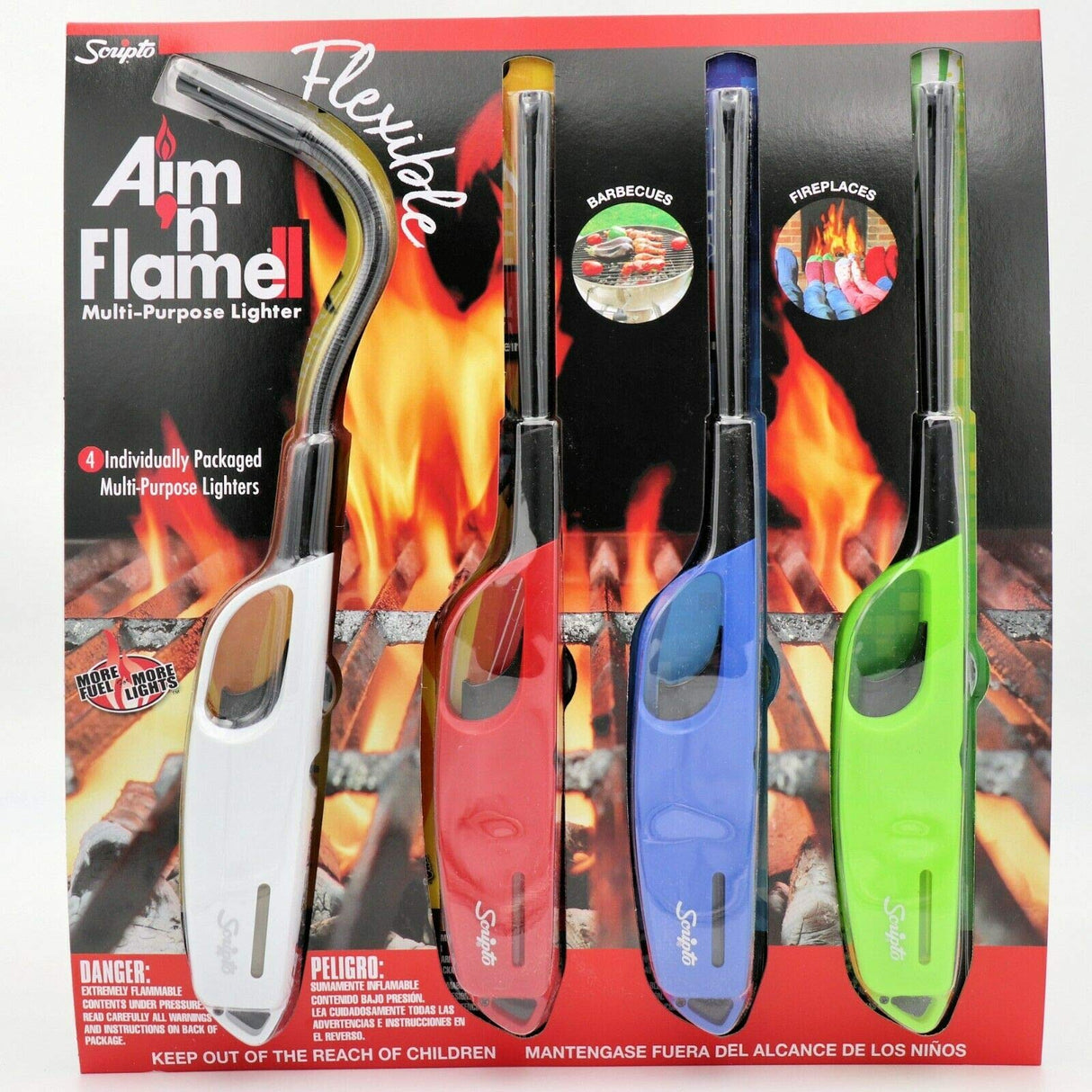 4 Pack SCRIPTO Multi-Purpose Lighter BBQ Barbecue Camping Durable Lighters, White Scripto
