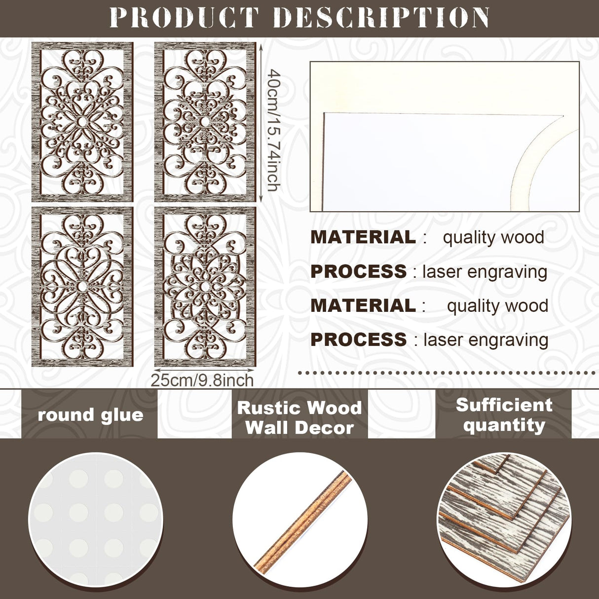 Yulejo 4 Pcs Thicken Rustic Wall Decor Modern Farmhouse Wall Art Decor Wooden Hollow Carved Design Rustic Wall Art for Living Room Hallway Decor Office Kitchen Wall (Gray,15.8 x 9.9 Inch) Yulejo