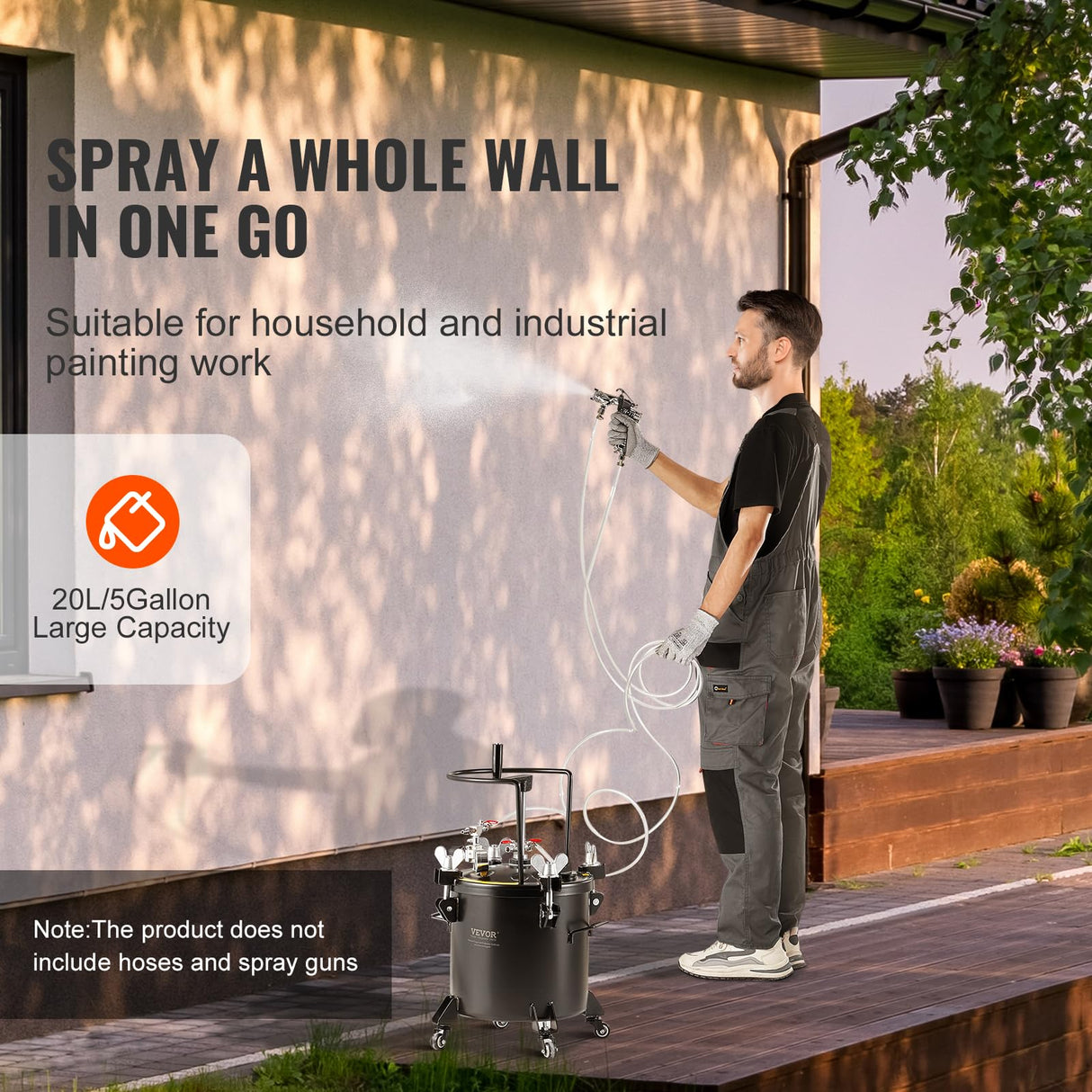 VEVOR Spray Paint Pressure Pot, 20L/5gal Pressure Pot Tank, 70 psi Adjustale Pressure, Steel Pressure Pot Paint Tank with Casters and Leak Repair Sealant, for Home Decor and Industry Painting VEVOR