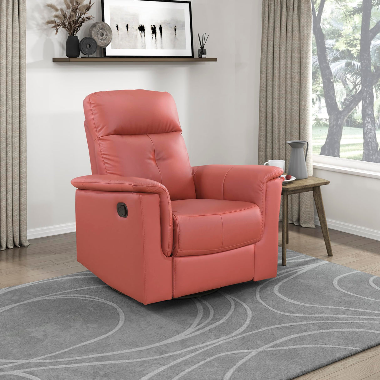 Lexicon Swivel Glider Recliner Chair, Comfy Nursery Glider, Top Grain Leather Match Recliner, Manual Reclining Chair for Living Room/Office/Apartment, Red Lexicon