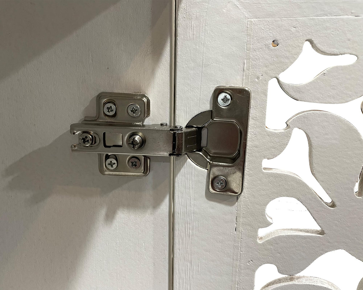 LKTART 44" Sideboard Buffet Cabinet, Farmhouse Accent Storage with 3 Hollow Carved Doors for Living/Dining Room,Kitchen Antique White LKTART