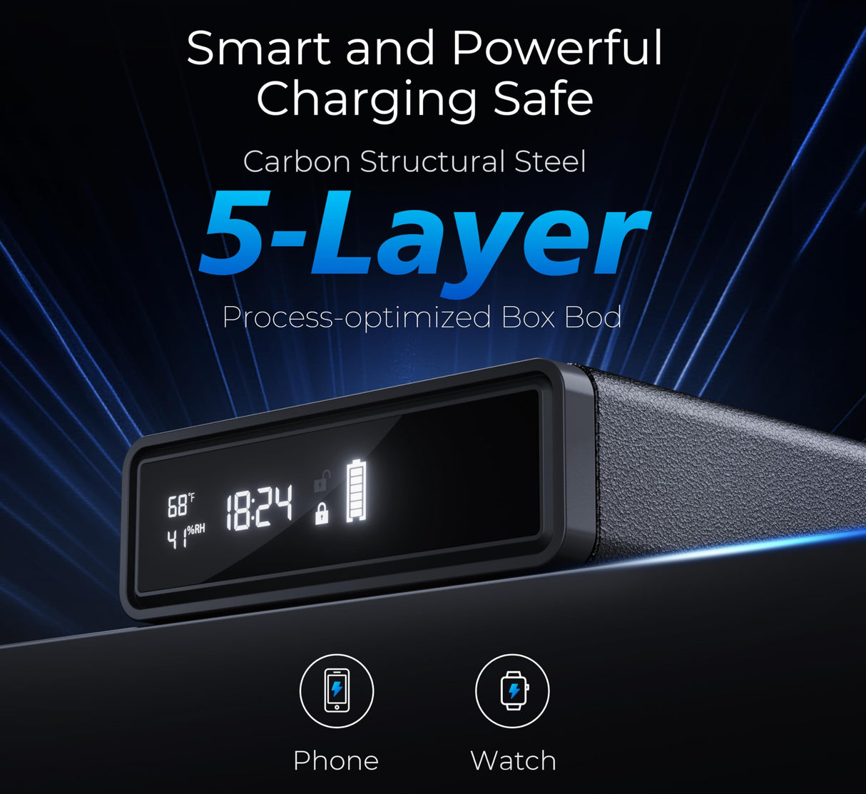 Smart Biometric Safe with Wireless Charging for Phone & Watch, 3 Access Methods to Unlock, Nightstand Drawer Safe LED Display with Humidity & Temperature Monitoring, Stopbox for Cash and Valuables ORARAER