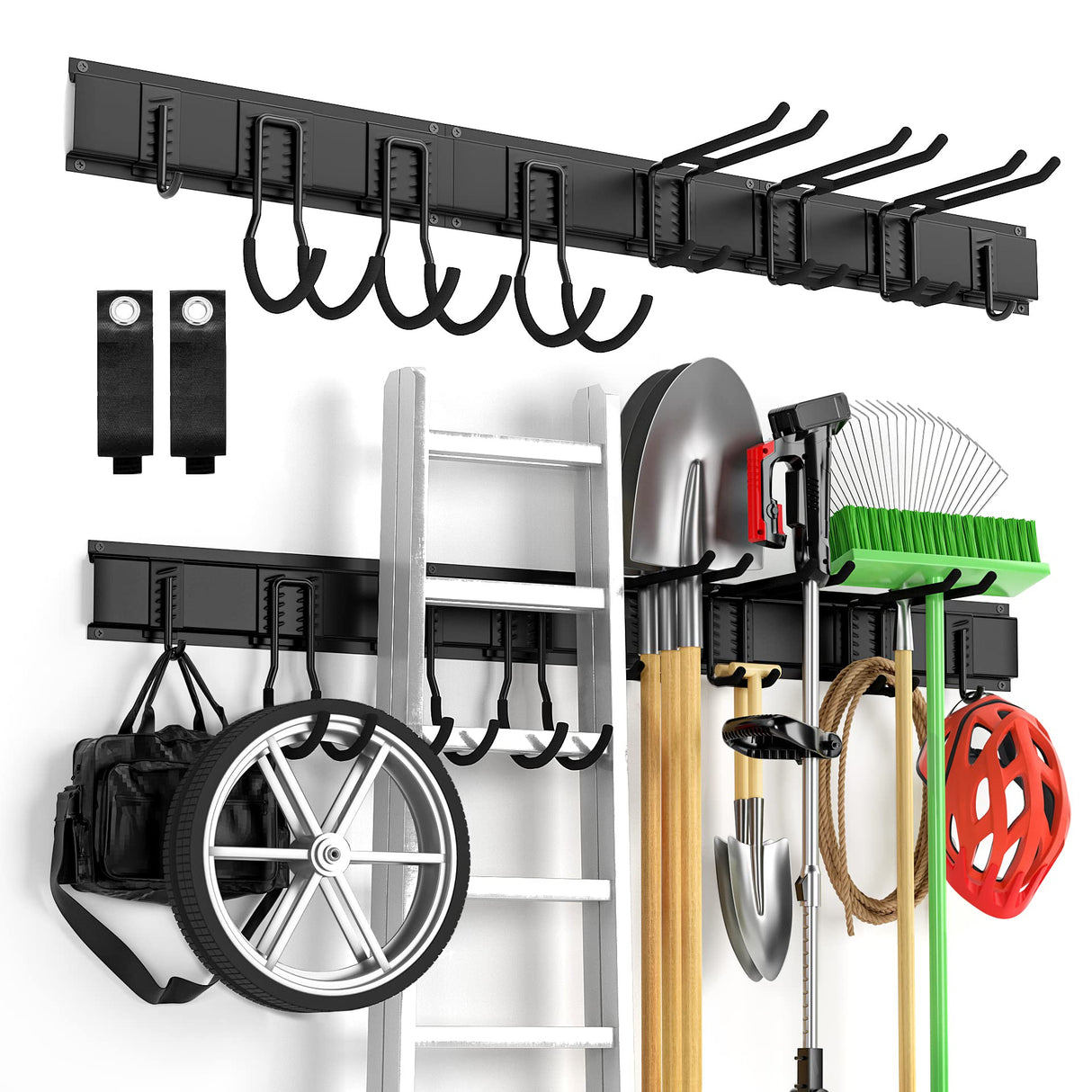 Garage Tool Organizer Wall Mount 13 PCS, Yard Garden Tool Organizer, Adjustable Tool Storage Rack with 8 Heavy Duty Hooks, Max Load 500lbs Garage Organization Ailadl