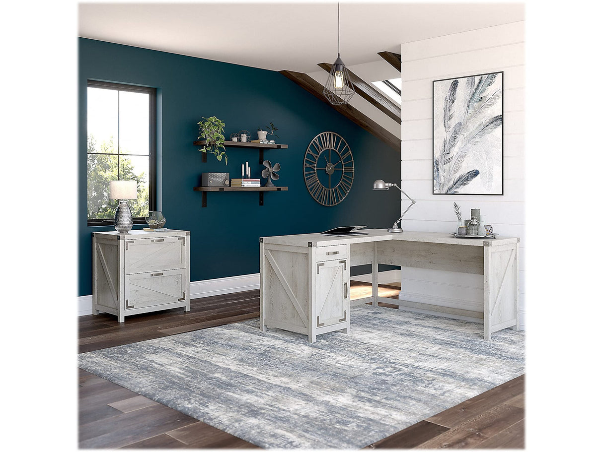 Bush Furniture Grove L Shaped Desk with 2 Drawer Lateral File Cabinet, 60W, Cottage White Bush Business Furniture