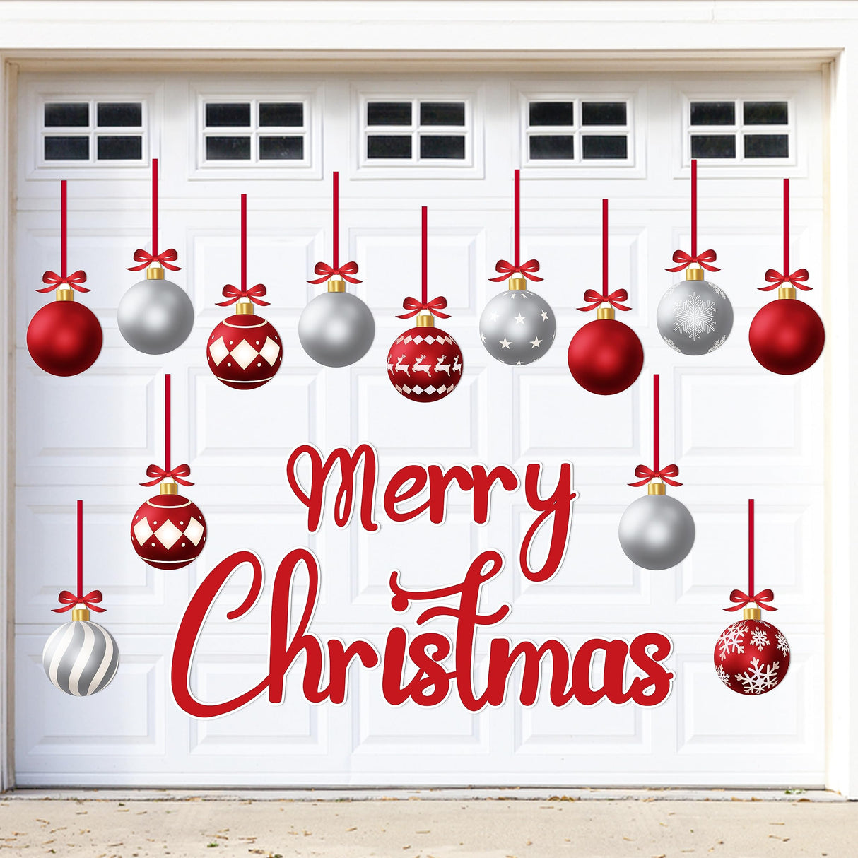 90shine 32PCS Christmas Garage Door Decorations Magnets - Merry Xmas Ball Holiday Refrigerator Fridge Kitchen Decor(Red, Silver) 90shine