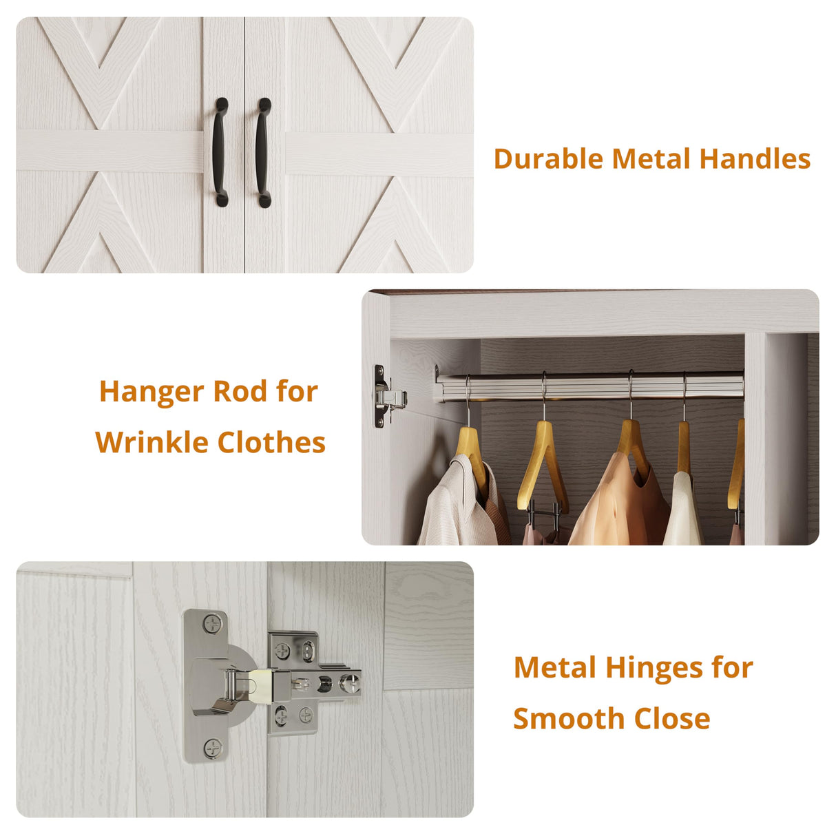 ModernMate Armoire Wardrobe Closet, 72" Tall Wood Cabinets with 4 Doors, Clothing Storage Closet Wardrobe with Adjustable Shelves, Hanging Rod, White Cabinet for Dressing Bedroom Living-Room ModernMate