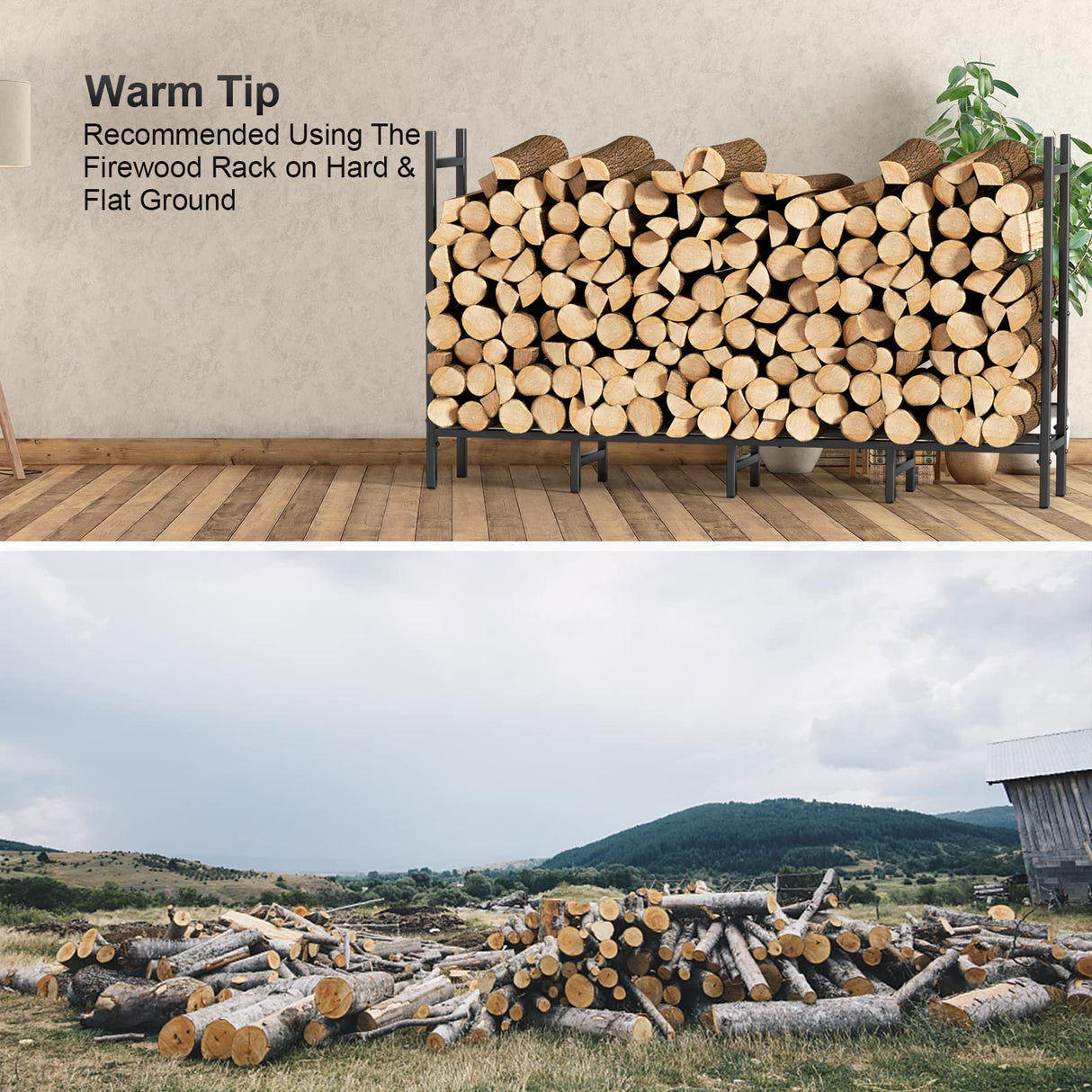 5.3ft Outdoor Indoor Firewood Rack Holder for Fireplace Wood Storage, Adjustable Fire Log Stacker Stand, Heavy Duty Logs Stand Stacker Holder for Fireplace Metal Lumber Storage Carrier Organizer NANANARDOSO