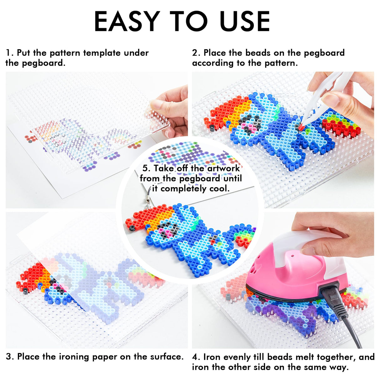 Fuse Beads, 21,000 pcs Fuse Beads Kit 22 Colors 5MM for Kids, Including 8 Ironing Paper,48 Patterns, 4 Pegboards, Tweezers, Beads Compatible Kit by INSCRAFT INSCRAFT