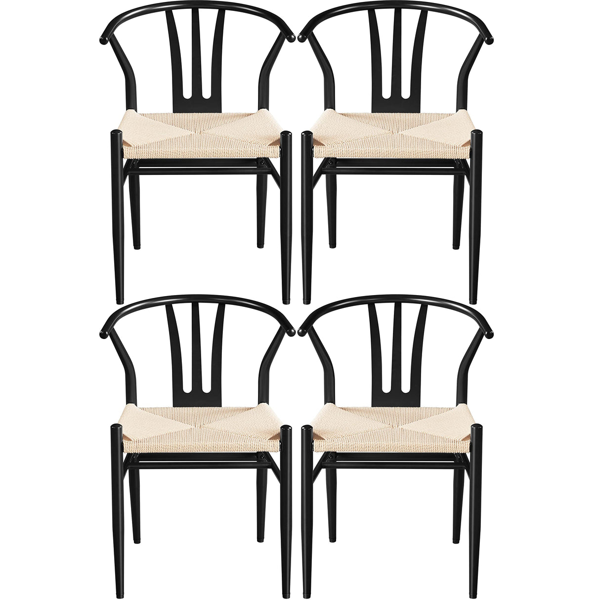 Topeakmart Weave Dining Chair Weave Modern Chair Metal Frame Accent Chair Weave Arm Chairs Set of 4,Black Topeakmart