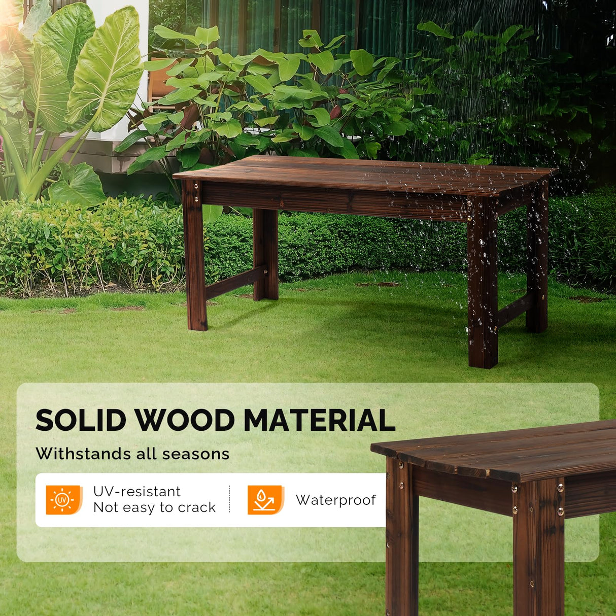 VINGLI Outdoor Wood Bench, 40" Outdoor Bench Patio Wooden Bench Garden Bench Outdoor Backless Bench for Deck Patio (Carbonized) VINGLI