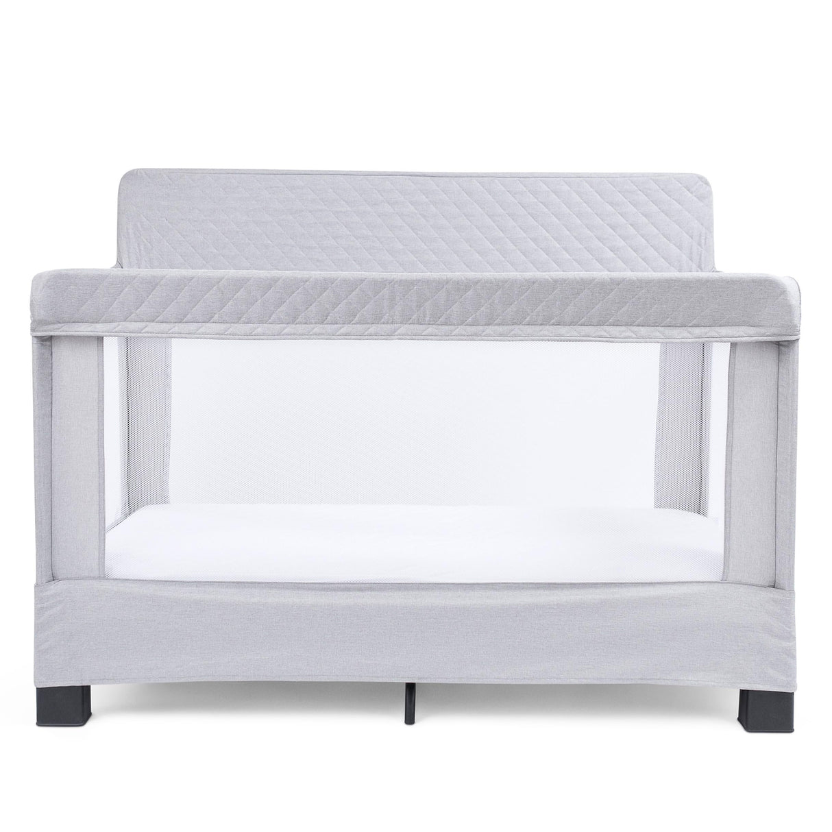 Baby Delight Horizon Full Size Crib, Breathable Mesh Walls, Tool-Free Assembly Baby Bed, Luxe Quilted Easy to Clean Fabric, Grey Baby Delight