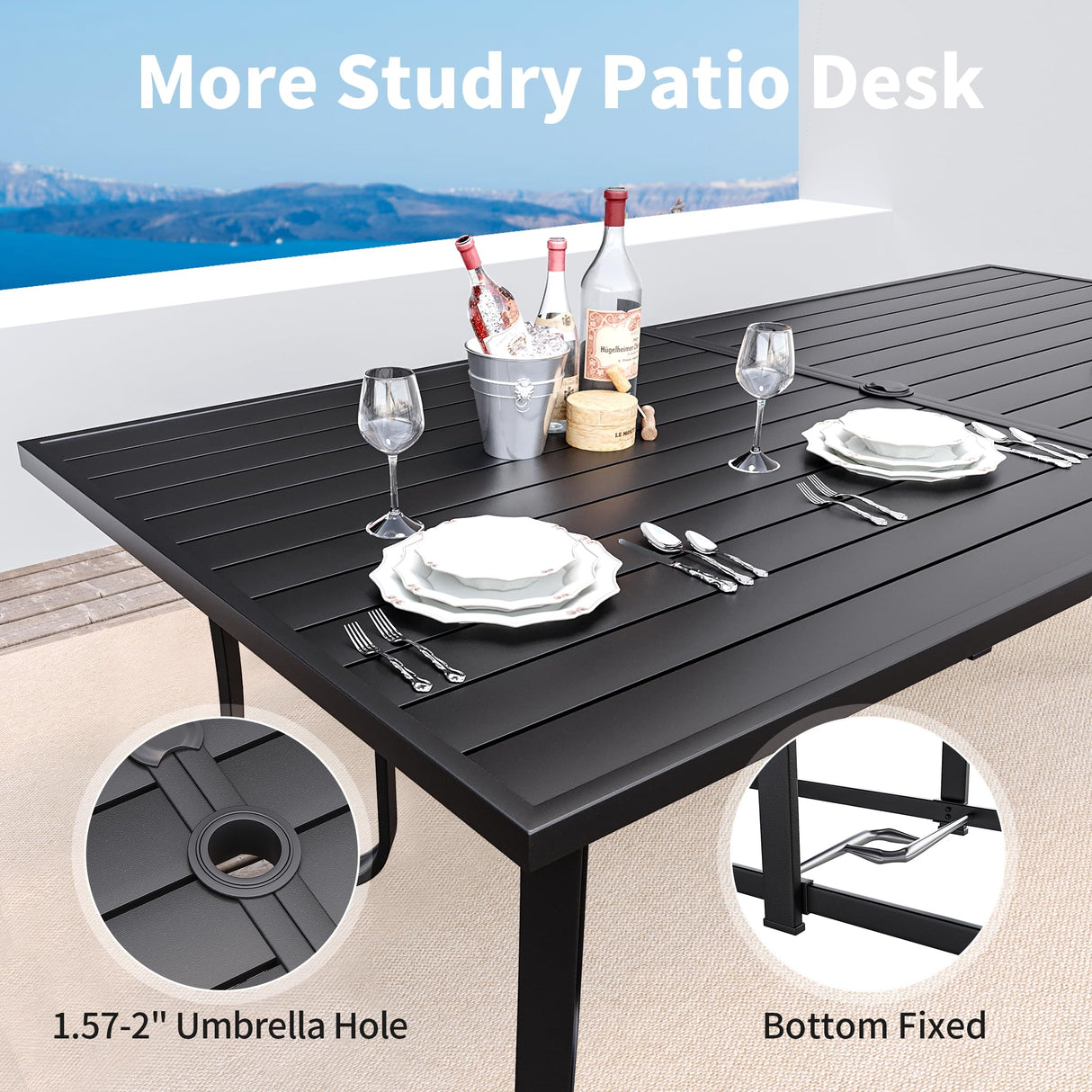 BUPPLEE 9-Piece Outdoor Patio Dining Set with 8 Stackable Chairs, Rectangular Metal Table with Umbrella Hole, 8-Person Patio Table and Chairs for Backyard, Poolside, Balcony and Garden Brown BUPPLEE