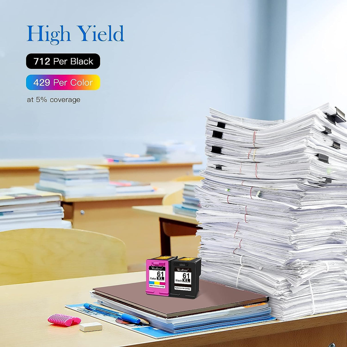 Valuetoner Remanufactured Ink Cartridges Replacement for HP 61 Ink Cartridge Combo Pack 61XL Works with HP Envy 4500 4502 5530 Deskjet 2540 3510 OfficeJet 4630 Printer (1 Black, 1 Tri-Color, 2-Pack) Valuetoner