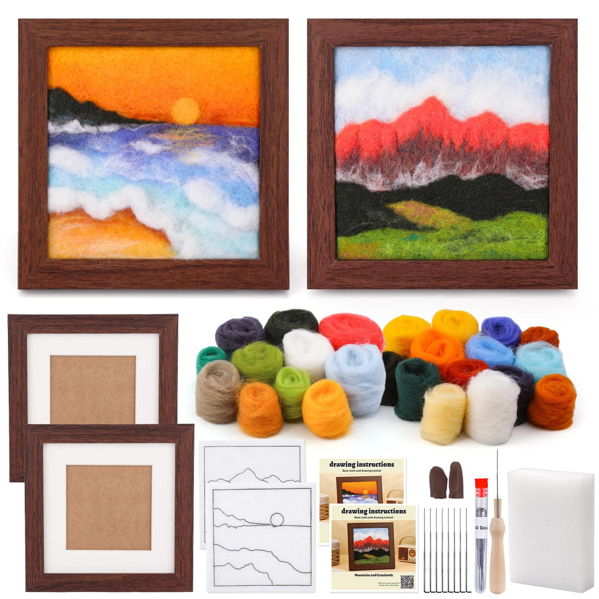 QMNNMA Needle Felting Kits for Beginners, Needle Felt Painting Kit, Wool Felting Kit with Picture Frame, Foam Pad, Felt Cloth, and Instructions, Used for Home Decoration, Art Craft QMNNMA