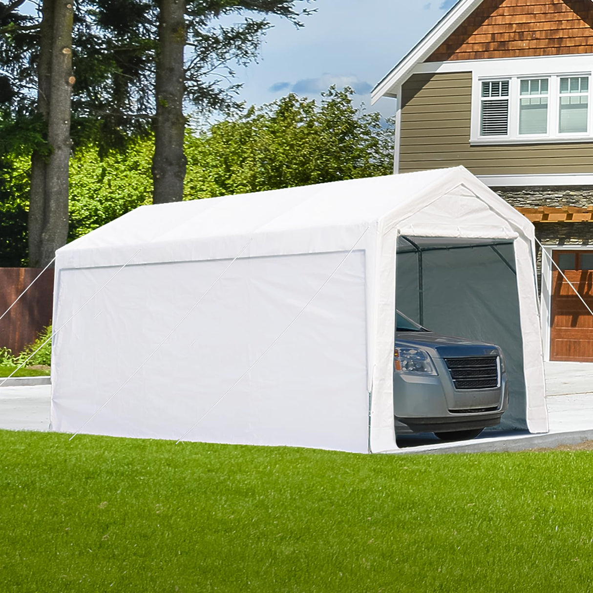 ADVANCE OUTDOOR 12x20 ft Heavy Duty Carport with Removable Sidewalls and Doors, Adjustable Height Car Canopy Garage Party Tent Boat Shelter with Reinforced Poles, White ADVANCE OUTDOOR