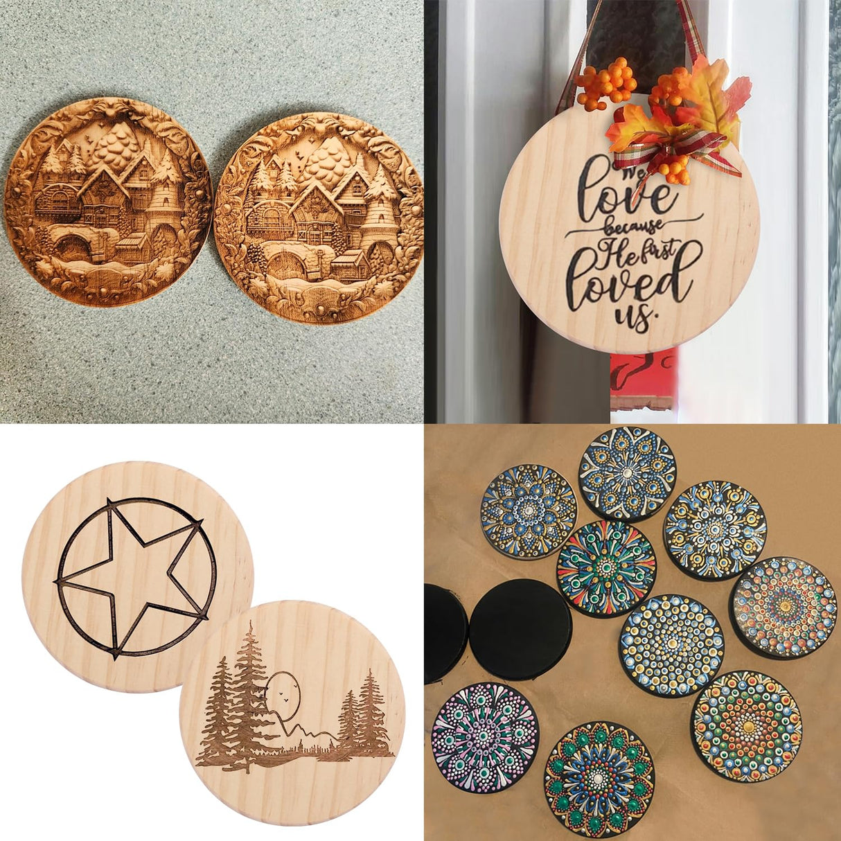 36 PCS 4 Inch Unfinished Wood Coasters, Premium Round Wooden Plaques for DIY Crafts, Drawing, Painting, Wood Engraving, Wood Burning, Laser Scroll Sawing and Home Decoration GNIEMCKIN