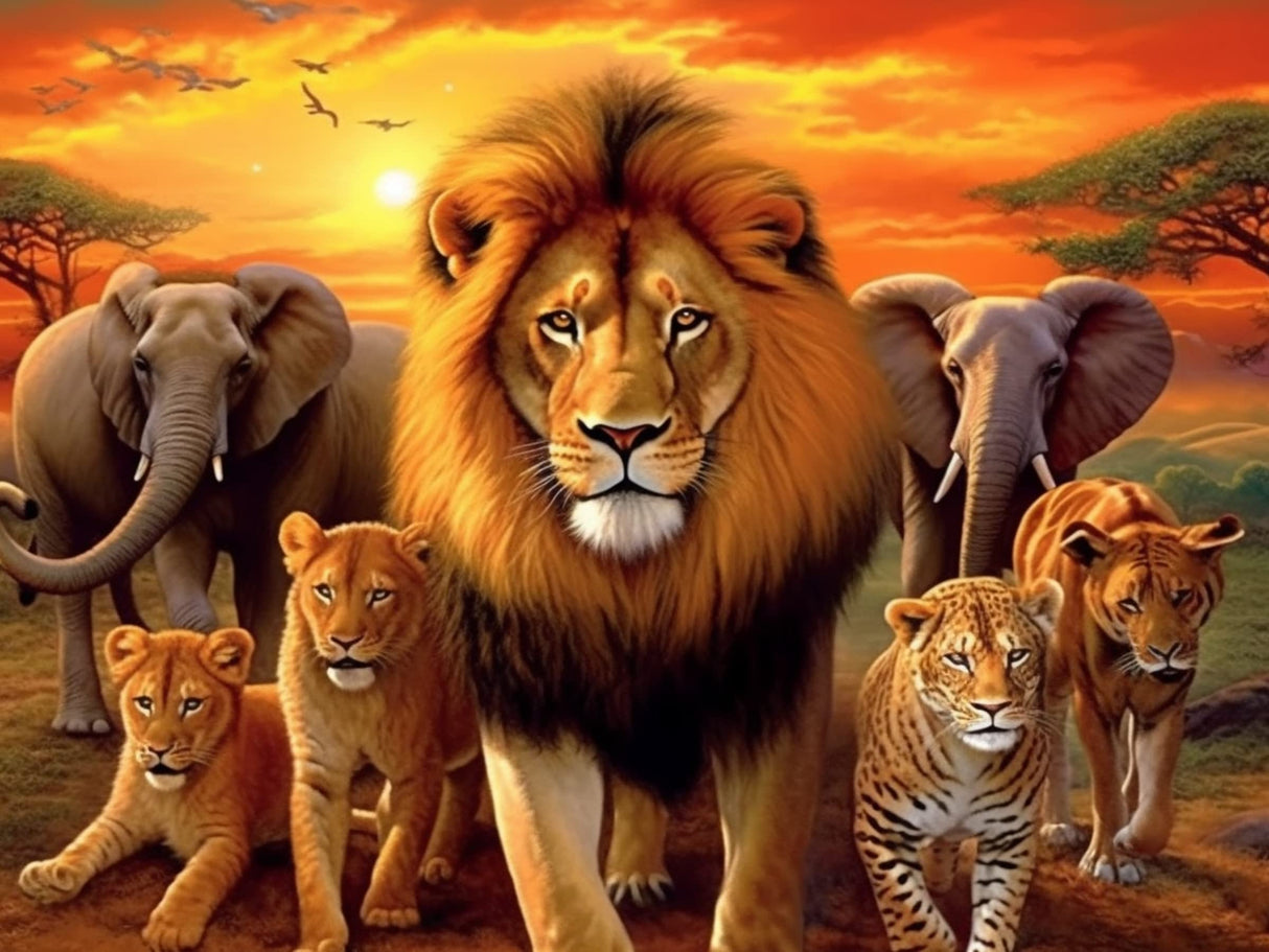 Bimkole 5D Diamond Painting Kits Lion and Elephant, Full Drill Animal Tiger DIY Rhinestone Embroidery Set Paint with Diamonds Art by Number Kits Cross Stitch Home Wall Craft Decoration 12X16 inch Bimkole