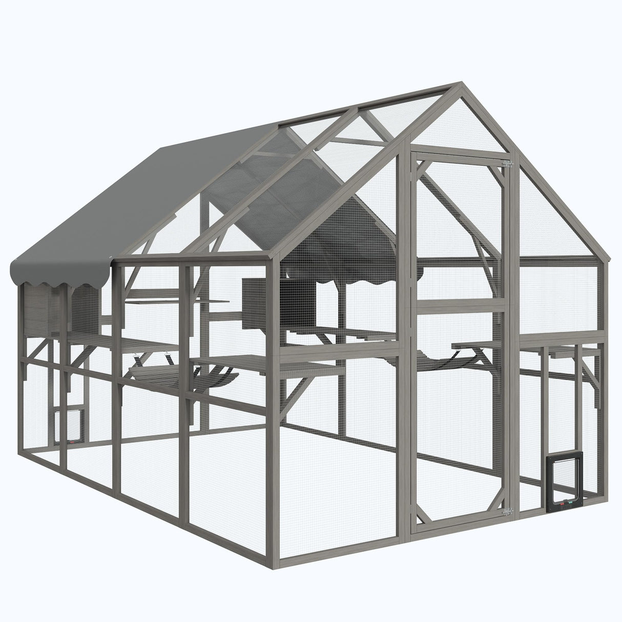 Fansafurn Extra Large Catio – Walk-in Outdoor Cat Enclosure for Multiple Cats, 110" Multi-Level Wood Cat Patio Playpen with Weatherproof Roof, Bridges, Condos and Door Access FansaFurn