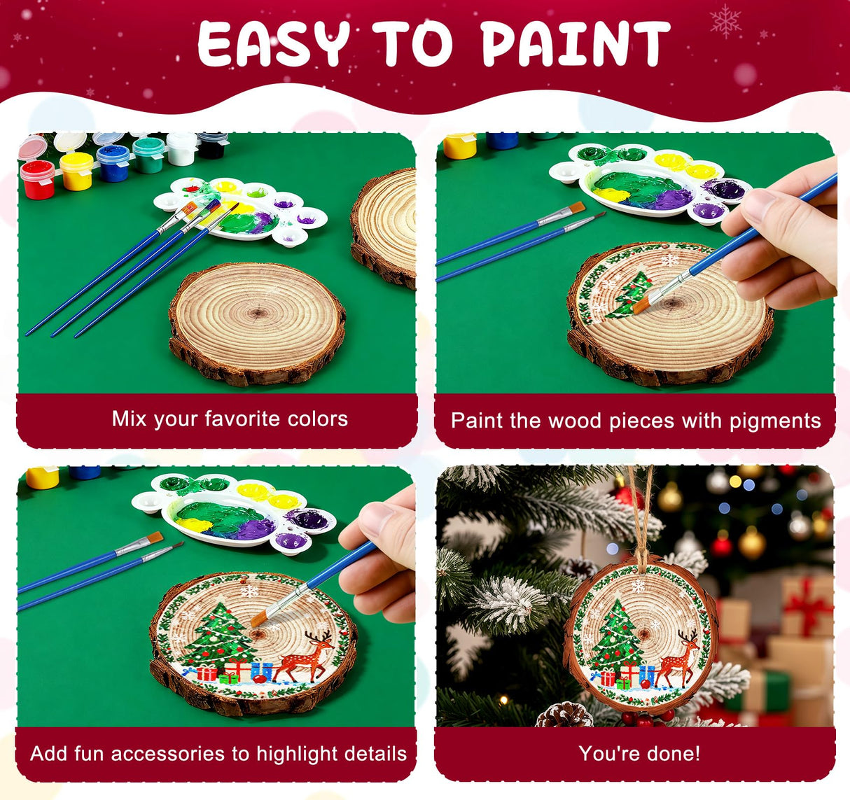 Timburst Wooden Crafts to Paint-Glow in The Dark, 20 Pcs Wood Slices, Wooden Painting Crafts for Kids, Kids Activities Creative Art Set for Birthday Christmas Timburst