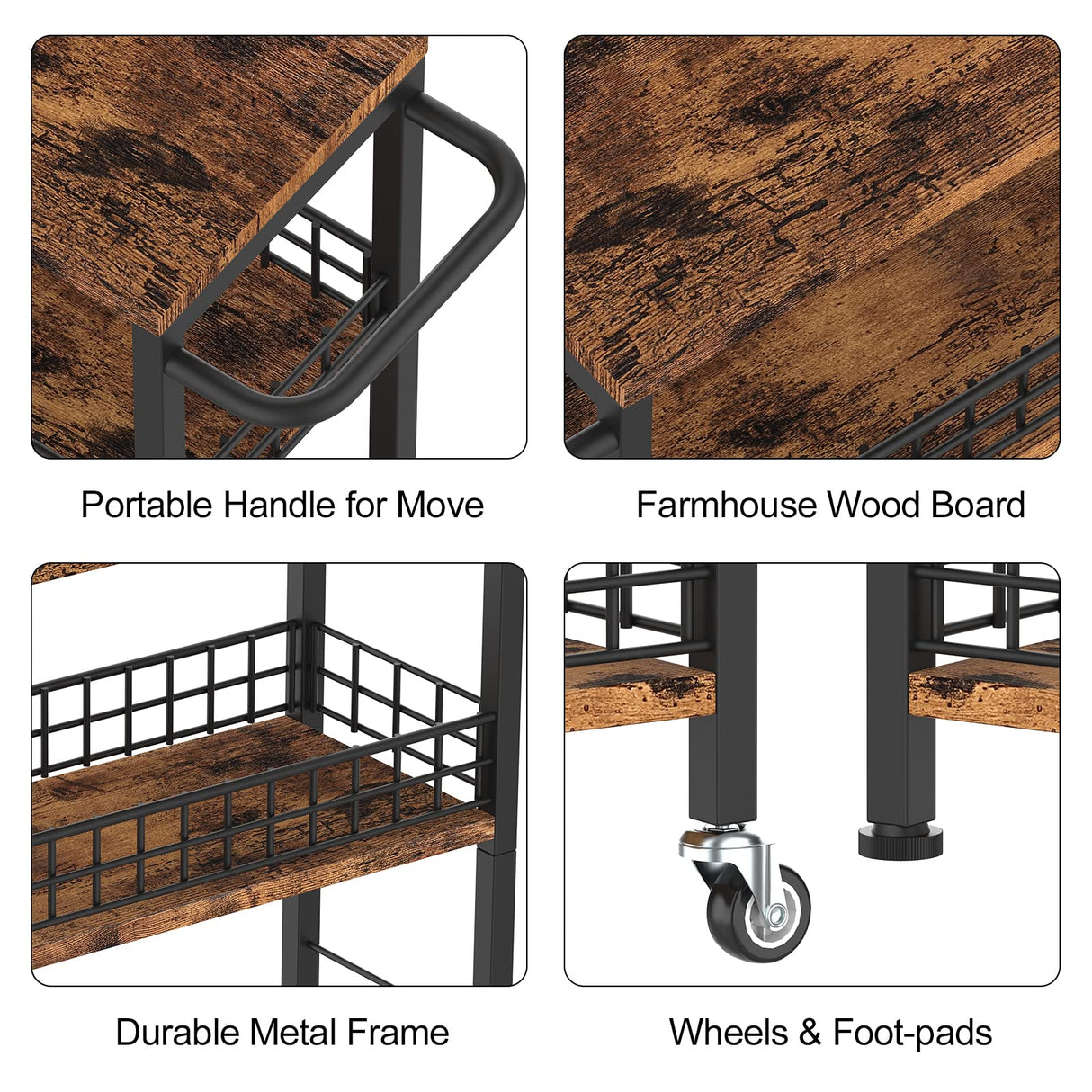 Slim Storage Cart Rolling Kitchen Cart with Wheels Narrow Laundry Storage Utility Cart 4 Tier Bathroom Mobile Shelving Unit Organizer with Wood Tabletop Trolly Cart with Handle for Small Spaces, Brown NORCEESAN
