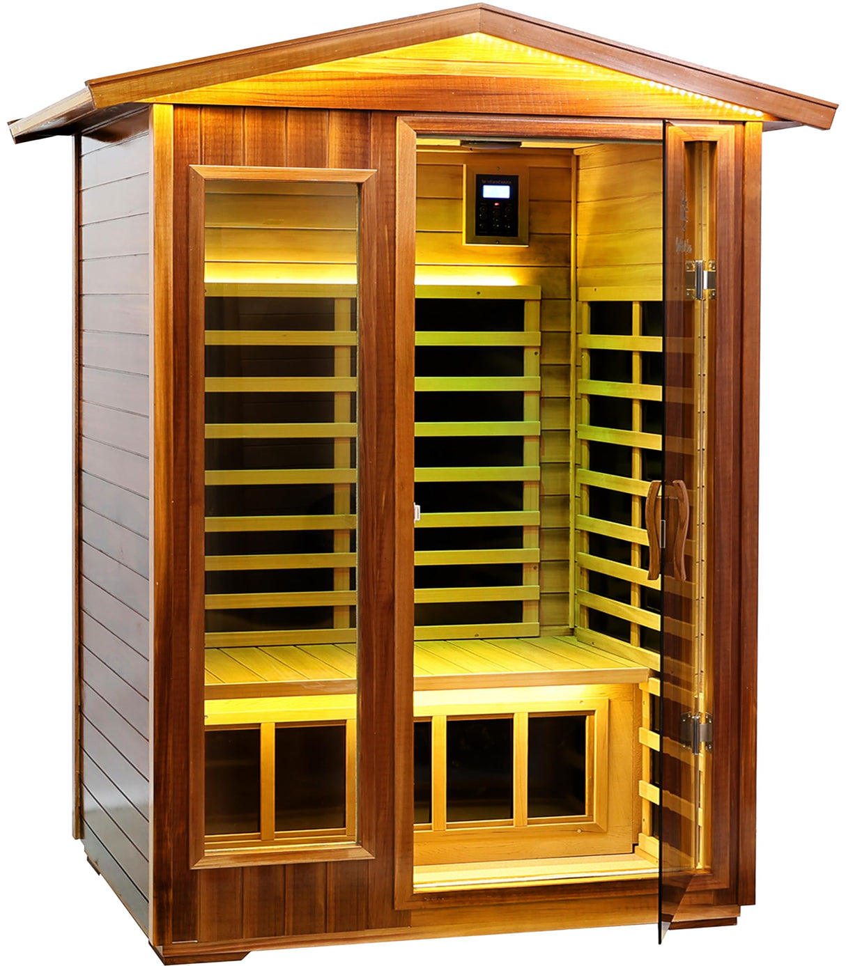 LTCCDSS Outdoor Red Cedar Sauna 2 Person Far Infrared Sauna, Red Cedar Canadian, Withstand Outdoor Temp -10℉-149℉| Low EMF Sauna Room for Home-9 Low EMF Heaters-Chromotherapys-Bluetooth Speaker LTCCDSS